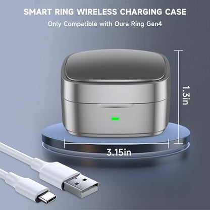 Wireless Charging Case Compatible with Oura Ring Gen 4 Charger Size 10 | 600mAh Portable Travel Charging Box with USB-C Cable & Indicator Light, Essential for Smart Oura Ring 4 Users, Grey