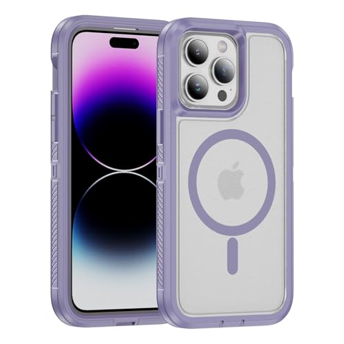 Magnetic for iPhone 14 Pro Case, Compatible with MagSafe, Shockproof Dustproof Drop Proof, Military Grade Double Layer Protection, Purple/Clear - color: Magnetic Purple/Clear, size: iPhone 14 PRO