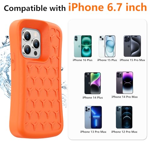 SPIDERCASE Floating Phone Case for iPhone 16 Plus/15 Pro Max/15 Plus/14 Pro Max/14 Plus/13 Pro Max with Waterproof Dry Bags and Lanyard EVA Foam iPhone Floating Case 6.7”,Orange