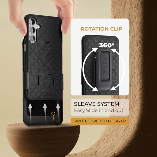 MOTIVE for Samsung Galaxy s25 Case with Belt Clip, Rigid, Kickstand | 6.2" | Ranger v1 Series, Black, 360° holster, open-top/open-bottom port access, textured grip, slim design - size: s25
