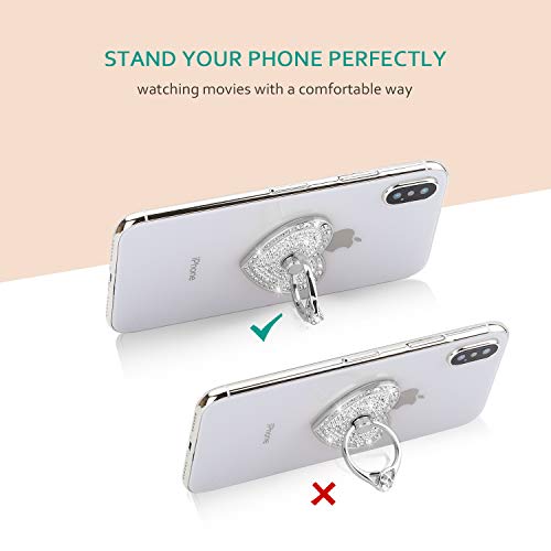 Bling Heart Phone Ring Stand, Crystal Rhinestone Sparkly Finger Grip Holder