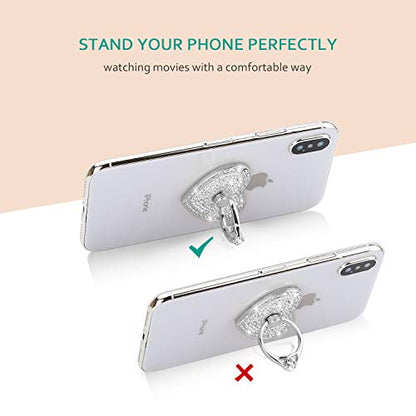 Bling Heart Phone Ring Stand, Crystal Rhinestone Sparkly Finger Grip Holder