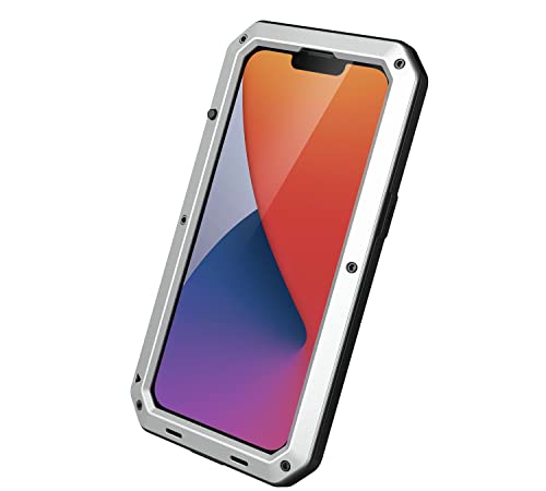 for iPhone 14 Case, 360 Full Body Protective Cover Heavy Duty Shockproof Tough Armour Aluminum Metal Case with Silicone Built-in Screen Protector for Apple iPhone 14 6.1 Inch - Silver - color: Silver