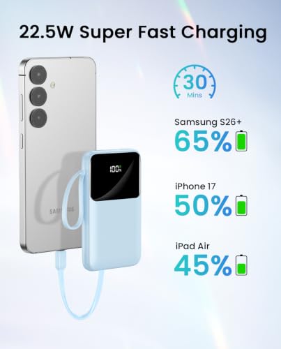 15000mAh Portable Charger Power Bank, Smaller Built-in 4 Cables SkyBlue - color: SkyBlue