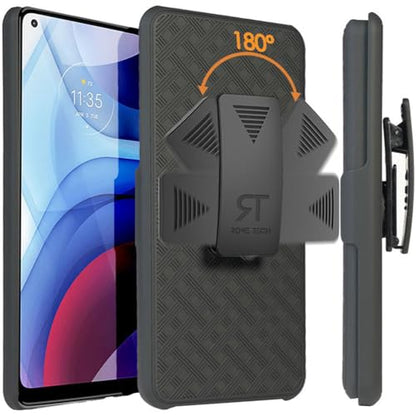 Designed for Motorola Moto G Power (2021) Case with Belt Clip Holster | Rugged Holster & Protective Phone Case Combo with Anti-Slip Texture - Black - style: G Power 2021