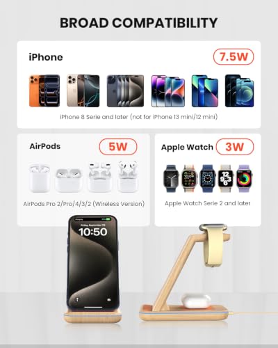 GEEKERA 3-in-1 Wireless Charging Station for iPhone, Watch & AirPods - color: Light Wood Color