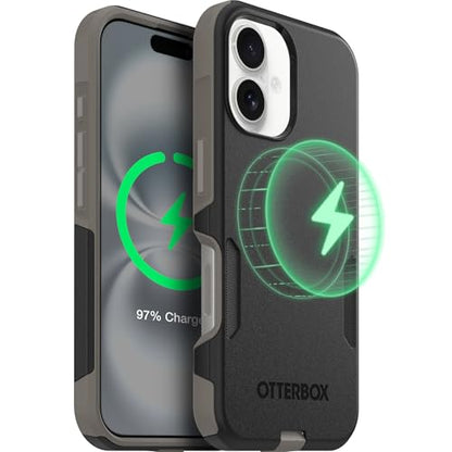 OtterBox iPhone 16 – Commuter Series Slim MagSafe Case - Black Ash | 3X Military Drop Protection - Dual-Layer Design - Pocket-Friendly - Raised Edges - Port Covers - color: Black Ash (Black/Grey), style: iPhone 16