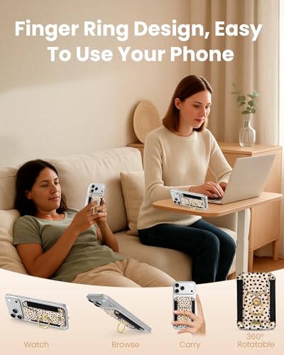 Shorogyt Compatible with Magsafe Wallet with Ring Grip Magnetic Card Holder - Cute Phone Wallets with Stand for iPhone 17/16/15/14/13/12 Series for Women Girls Boba Design, Fit 7 Cards - color: Boba