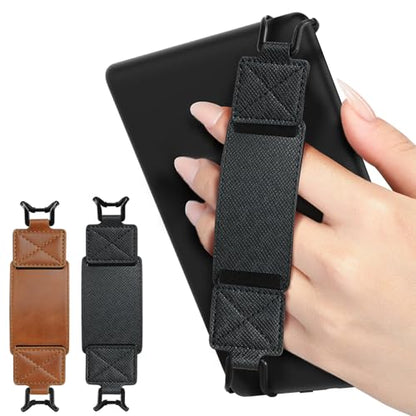 MoKo 2 Pack Hand Strap for 6-8" Kindle eReaders Tablets, Stone Black+Brown - color: Black Crosshair+Brown