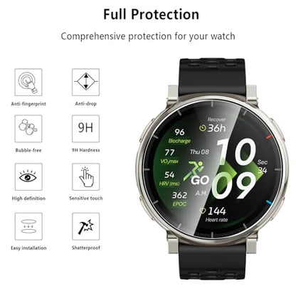 6-Pack Tempered Glass for Amazfit Active 3 Premium Watch Screen Protector, 9H HD Clear Anti-Scratch Tempered Glass Protection Film for Amazfit Active 3 Premium, Bubble Free Anti Scratch - size: Amazfit Active 3 Premium
