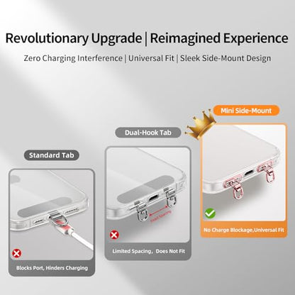 saxsion Side-Mount Phone Tether Tab, Metal Lanyard Patch, 360° Swivel Clip, 304 Stainless Steel, Won't Block Charging Port - color: Rose Gold*4