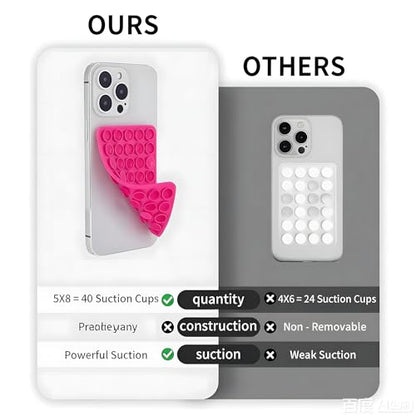 SHENGXIN 2 Pack Silicone Double-Sided Suction Grip – 40 Cups per Side, Strong Hold for iPhone, Galaxy, Pixel, Android – Hands-Free for Selfies & Videos (Rose Red) - color: Rose Red