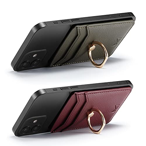 Card Holder for Phone Case 2Pc, RFID Leather Phone Wallet with Ring | Phone Wallet Stick On Back Of Phone Case.Credit Card/ID/Pocket Phone Card Holder for iPhone Andriod. Viewing Freely - color: DarkGreen+Red