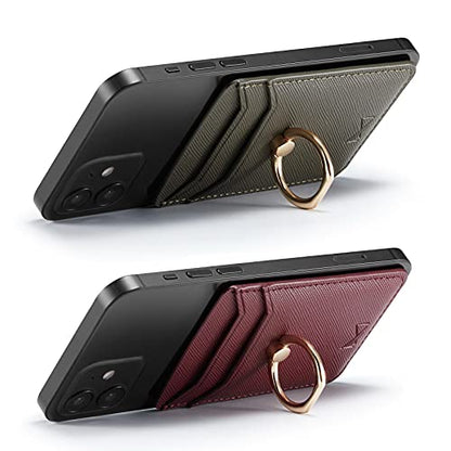 Card Holder for Phone Case 2Pc, RFID Leather Phone Wallet with Ring | Phone Wallet Stick On Back Of Phone Case.Credit Card/ID/Pocket Phone Card Holder for iPhone Andriod. Viewing Freely - color: DarkGreen+Red