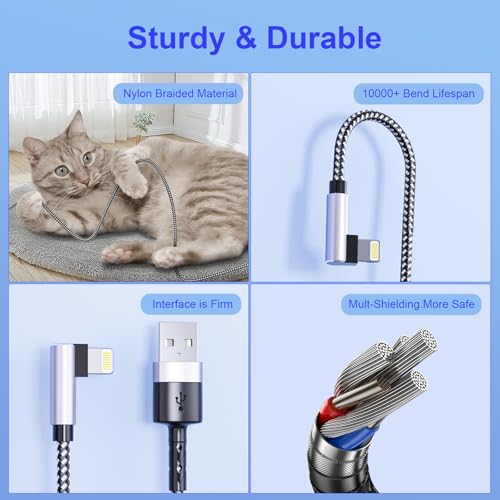 5Pack Right Angle Short iPhone Charger Cable 【15CM+30CM*2+50CM+1M】，90 Degree Apple USB A to Lightning Cable, Nylon Braided Sync Data Fast Charge Cord for iPhone 14 13 12 11 Pro Max Xs Xr 8 7 6 Plus SE