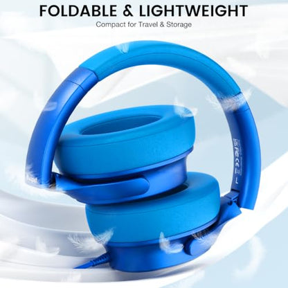USB C Wired Over-Ear Headphones with Microphone - color: Sky Blue