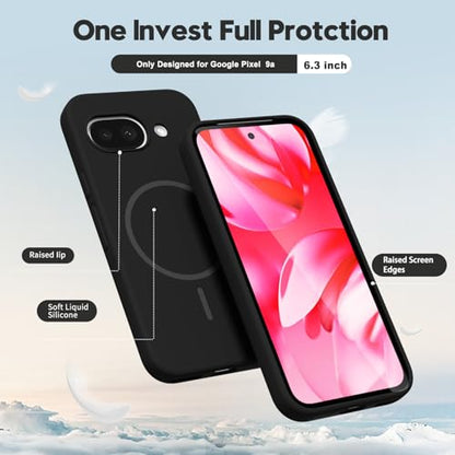 oakxco for Google Pixel 9A Case Silicone Mag Safe, Magnetic Slim Thin Phone Case Compatible with Magsafe, Women Girls Cute Girly Aesthetic Soft Rubber Gel Safecase with Camera Cover, Black - color: Black, size: Pixel 9A