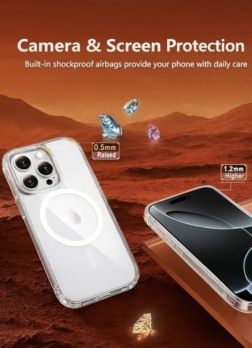 C&M Design for iPhone 16 Pro Clear Case: 16 Pro Phone Clear Case Magnetic Military Grade Drop Protection Anti Yellowing Cell Phone Cover - Rugged Shockproof Protective Bumper Transparent Cases(Clear)