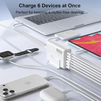 165W Charging Station, 6 Port Desktop Charger, 3 Ports 40W White - color: White