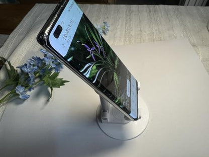Cell Phone Stand, 360 Rotating Phone Stand, Fully Adjustable and Foldable Desktop Phone Stand. The Base of The Stand is Suitable for All Types of Mobile Phones. (White)