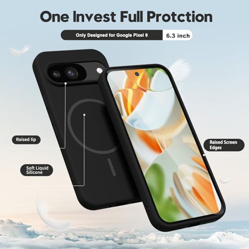 oakxco for Google Pixel 9/9 Pro Case Silicone Mag Safe, Magnetic Slim Thin Phone Case Compatible with Magsafe, Women Girls Cute Girly Aesthetic Soft Rubber Gel Safecase with Camera Cover, Black - color: Black, size: Pixel 9/ 9 Pro