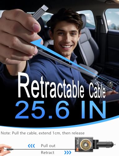 4 in 1 Retractable Car Charger, 145W USB C Cigarette Lighter Adapter
