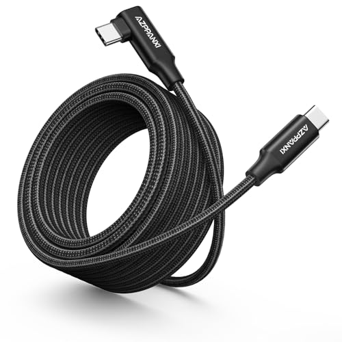 Right Angle USB-C to USB-C Cable 20ft, 60W Fast Charging Extra Long USB-C Cable Charger Cord 90 Degree [Premium Nylon Braided] for iPhone 16/15 Series, iPad, MacBook, Galaxy, Pixel, Switch & More - size: 20Ft
