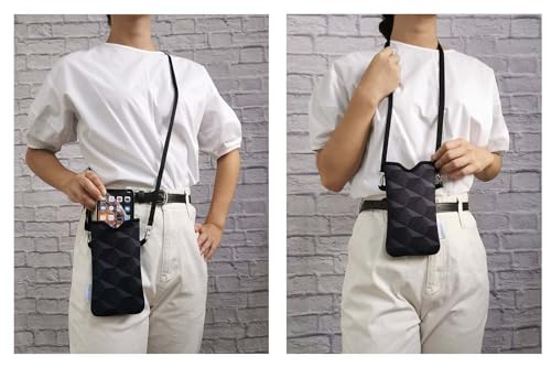 Tainada Neck Phone Pouch Case w/Crossbody Strap (Black Geometric Pattern) | For Men/Women; lightweight neoprene bag; Compatible with iPhone 17/16 Pro Max, 16e, 16/15 Plus; Samsung S26/S25, A57/A56 - color: Black Geometric Pattern