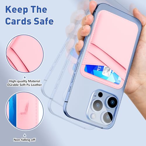 SHANSHUI Magnetic Phone Wallet Compatible with Magsafe, Durble Leather Credit Card Holder for Back of Phone Compatible with iPhone 17/16/15/14/13/12 Series - color: Pink