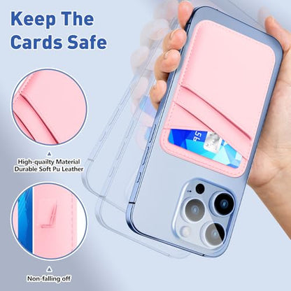SHANSHUI Magnetic Phone Wallet Compatible with Magsafe, Durble Leather Credit Card Holder for Back of Phone Compatible with iPhone 17/16/15/14/13/12 Series - color: Pink