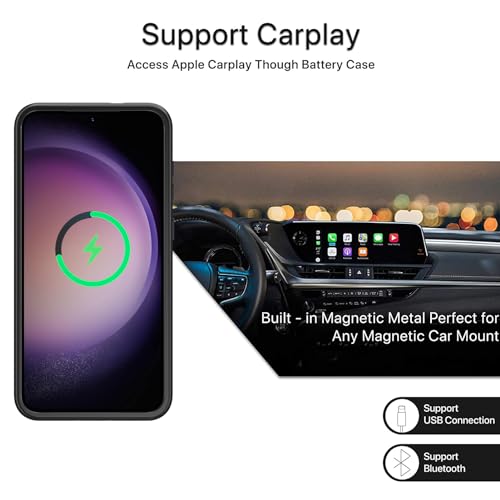 Battery Case for Galaxy S23 Plus,12000mAh Large Capacity Rechargeable Portable Protective Extended Charger Cover Compatible with Galaxy S23 Plus (6.6 inch) Wireless Charging Case with Carplay-Black - size: Galaxy S23 Plus