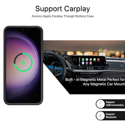 Battery Case for Galaxy S23 Plus,12000mAh Large Capacity Rechargeable Portable Protective Extended Charger Cover Compatible with Galaxy S23 Plus (6.6 inch) Wireless Charging Case with Carplay-Black - size: Galaxy S23 Plus