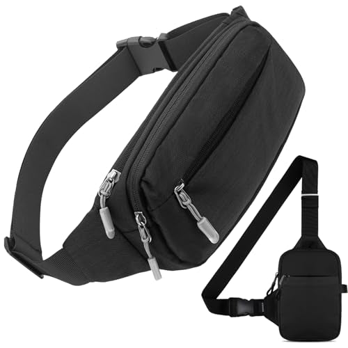 USHAKE Active Gear Combo: Fanny Pack with Multi-Zip Pockets and Mini Sling Bag for Outdoor Adventures and Everyday Style