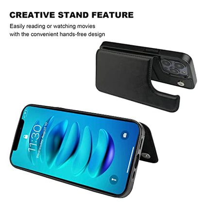 ONETOP for iPhone 14 Pro Max Wallet Case with Credit Card Holder,Black | Kickstand,ID/Cash Holder,Case Wallet with Card Slots,Double Magnetic Clasp,Durable PU Leather Shockproof Cover for Women Men - color: Black