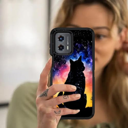 for Moto G 5G 2024/Moto G Play 5G 2024 Case,Military Grade Heavy Duty [3-Layer] Dustproof Shockproof Full-Body Protective Case for Motorola Moto G 5G 2024,Black Cat Under The Starry Sky - color: Black Cat Under The Starry Sky
