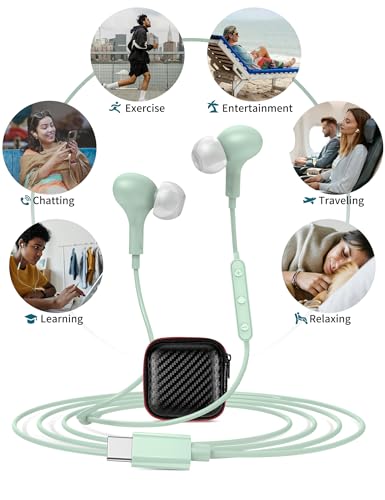 USB C Headphones for iPhone 18 Pro Max 17 16 15/Galaxy S26 FE Wired Earbuds - color: Mint-Green