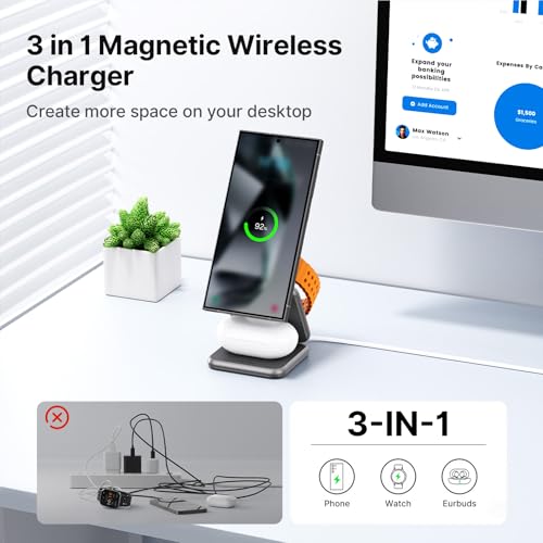 KU XIU 3 in 1 Charging Station for Samsung Phone Watch Buds - color: Grey 1