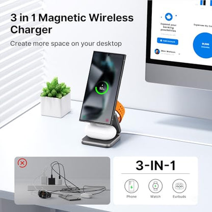 KU XIU 3 in 1 Charging Station for Samsung Phone Watch Buds - color: Grey 1