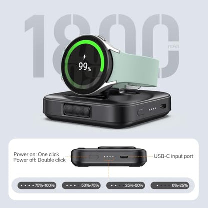 Portable Charger for Samsung Watch 8/Ultra/7/6, 1800mAh Charger for Travel - color: Black