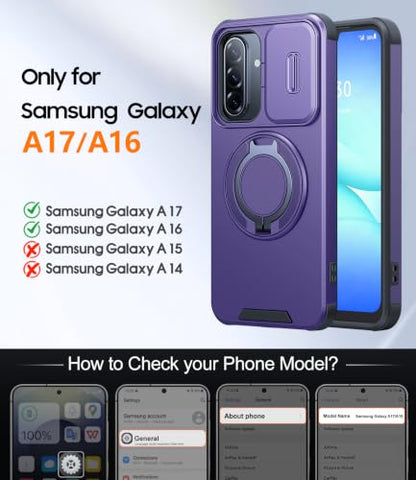 JAME for Samsung Galaxy A17/A16 5G Phone Case with Stand Slide Camera Cover - color: Purple, size: Galaxy A16/A17