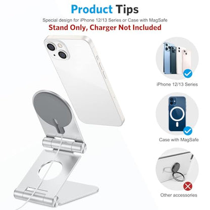 OMOTON MS02 Phone Stand for Magsafe Charger, Phone Holder for iPhone Silver