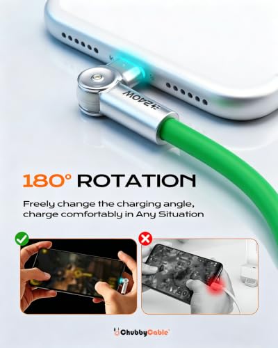 chubbycable RotateX 240W 180° Rotating USB C to USB C Cable, Green, 3.3ft - color: Green, size: 3.3ft (1m)