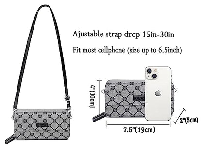 RFID Crossbody Wallet Wristlet Purse with Phone Pocket For Women Vegan Leather - color: Grey Jacquard