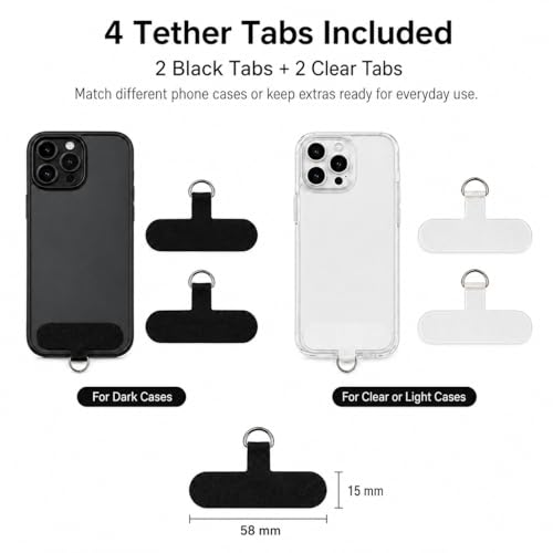 2 Pack Phone Lanyard and Wrist Strap Set, Adjustable Crossbody Neck Strap & Secure Phone Wrist Strap with 4 Pcs Tether Tabs, Adjustable Nylon Cell Phone Strap for iPhone & Samsung, Universal Fit