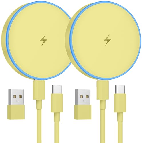 MagSafe Charger 2 Pack 15W Magnetic Wireless Charger Fast Charging Pad Compatible with iPhone 17/16/15/14/13/12 Series & AirPods 3/2/Pro Magnetic MagSafe Charging Pad with Dual Ports-Yellow - color: Yellow, size: 2Pack