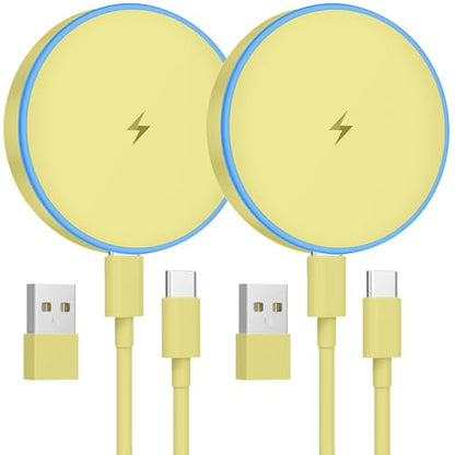 MagSafe Charger 2 Pack 15W Magnetic Wireless Charger Fast Charging Pad Compatible with iPhone 17/16/15/14/13/12 Series & AirPods 3/2/Pro Magnetic MagSafe Charging Pad with Dual Ports-Yellow - color: Yellow, size: 2Pack