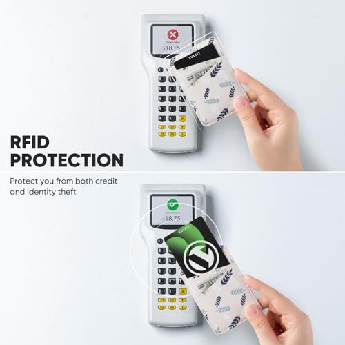 VULKIT Phone Card Holder Wallet Leather Adhesive Pocket RFID Blocking Credit Card Sleeves Stick Back of Phone Smartphones White - color: Leaf White
