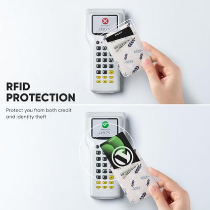 VULKIT Phone Card Holder Wallet Leather Adhesive Pocket RFID Blocking Credit Card Sleeves Stick Back of Phone Smartphones White - color: Leaf White