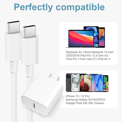 iPhone 18 17 16 15 Charger Fast Charging USB C Charger Block - color: white, size: 6FT