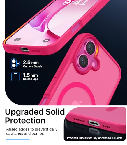 CAHEJILU Magnetic for iPhone 16 Case,[Compatible with MagSafe][Military Grade Drop Protection] Anti-Fingerprint Translucent Matte Shockproof Protective Case for iPhone 16 Phone Case 6.1",Hot Pink - color: A6-Hot Pink